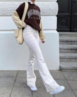 Y2k Flared Jeans Women High Waist 90S Fashion Streetwear White Stretch Baggy Mom Jeans Wide Leg Pants Elegant Denim Trousers