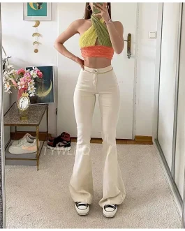 Y2k Flared Jeans Women High Waist 90S Fashion Streetwear White Stretch Baggy Mom Jeans Wide Leg Pants Elegant Denim Trousers